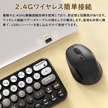 可愛いタイプライタ風 ワイヤレスキーボードとマウスセット Amazon | キーボード マウスセット 無線 タイプライター風